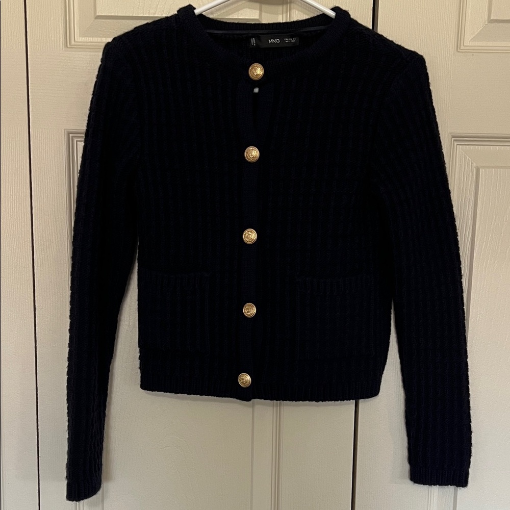Navy Cardigan with Gold Buttons